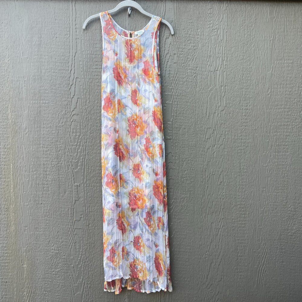 Sundance Floral Cupro Maxi Cream Dress XS with Slip Sleeveless Cottagecore Boho